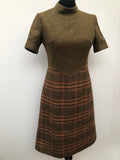 womens  Urban Village Vintage  puff sleeves  print dress  multi  high neck  green  dress  check  8  70s