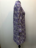 womens  vintage  stitch detail  retro  purple  print dress  pearl button  MOD  high neck  dress  button sleeve  back zip  60s  1960s  10
