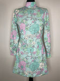1960s Pastel Floral Long Sleeve Mini Dress - UK 10