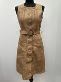 womens  waist belt  vintage  Urban Village Vintage  urban village  suede and leathercraft limited  sleevless  retro  pockets  MOD  midi dress  midi  Leather Dress  Leather  dress  button  brown  Belted waist  belted dress  belted  belt  beige  8