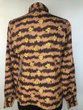 womens  vintage  top  stripes  multi  floral print  dagger collar  brown  blouse  70s  1970s  12