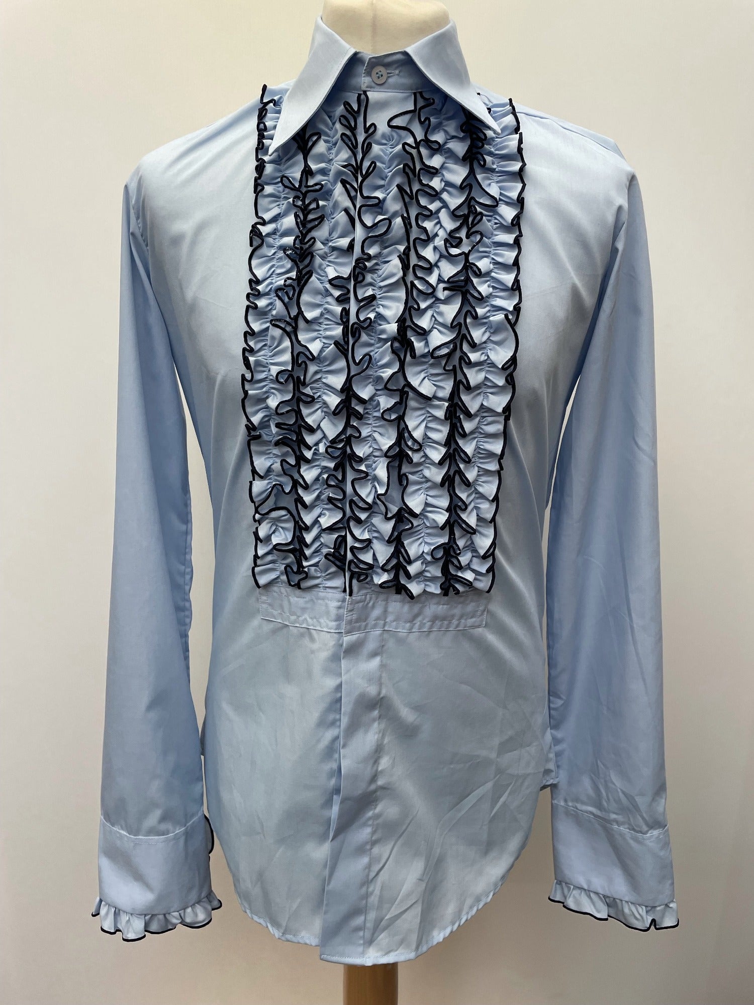 Retro Ruffle Tuxedo Shirt in Blue Size M Urban Village Vintage