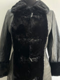 Wrangler  Winter Coat  winter  vintage  Urban Village Vintage  urban village  long sleeves  long sleeved  long sleeve  long length coat  long length  Leather Jacket  Leather Coat  Leather  hook and eye  faux fur  collared  Black Leather  60s  1960s  10