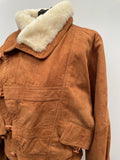 zip  womens  vintage  tan  Suede Jacket  Suede  stitch detailing  stitch detail  sheepskin collar  Sheepskin  retro  quilted  m  long sleeve  dress  double fasten  cropped  copyright  collar  button  brown  bomber jacket  bomber