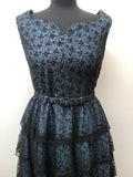 zip  womens  vintage  Urban Village Vintage  urban village  Turquoise  sweetheart neck  layers  lace  knee length  frill lace  fitted waist  dress  black  50s  50  1950s  10