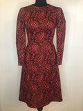 1970s Paisley Patterned Dress in Red - Size UK 10