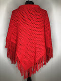 womens  winter warmer  winter  vintage  Urban Village Vintage  urban village  sleeveless  red  poncho  One Size  mens  knitwear  knitted  knit  Jacket  fringed  fringe  christmas  cape  70s  1970s