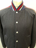 white stripes  white  vintage  varsity  Urban Village Vintage  retro  Red  press stud fastening  Navy Jacket  Navy  Mens Bomber jacket  mens  M  Jacket  indigo  elasticated  denim  bomber jacket  bomber  blue