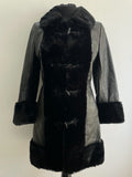 Wrangler  Winter Coat  winter  vintage  Urban Village Vintage  urban village  long sleeves  long sleeved  long sleeve  long length coat  long length  Leather Jacket  Leather Coat  Leather  hook and eye  faux fur  collared  Black Leather  60s  1960s  10