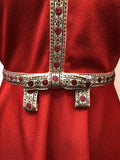 womens  waist belt  vintage  v neck  Urban Village Vintage  Red  midi dress  midi  long sleeve  Embroidered  dress  detailing  8  70s  1970s