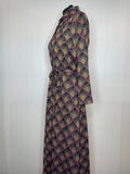 womens  vintage  velvet  Urban Village Vintage  urban village  purple dress  purple  pointed collar  party dress  maxi dress  maxi  lurex  long sleeve  long length dress  large collar  green  gold  dress  collar  belted  70s  1970s  12