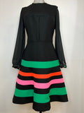 Vintage 1970s Balloon Sleeve Striped Dress in Black - Size UK 10