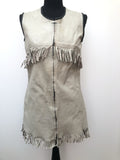 zip front  womens  waistcoat  vintage  Urban Village Vintage  urban village  suede  stitch detailing  long waistcoat  Leather Fringing  Leather  grey  fringing  fringed  fringe  60s  1960s  10
