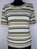 Vintage 1970s Light Knit Stripe Short Sleeve Sweater by Jaeger - Size UK 10