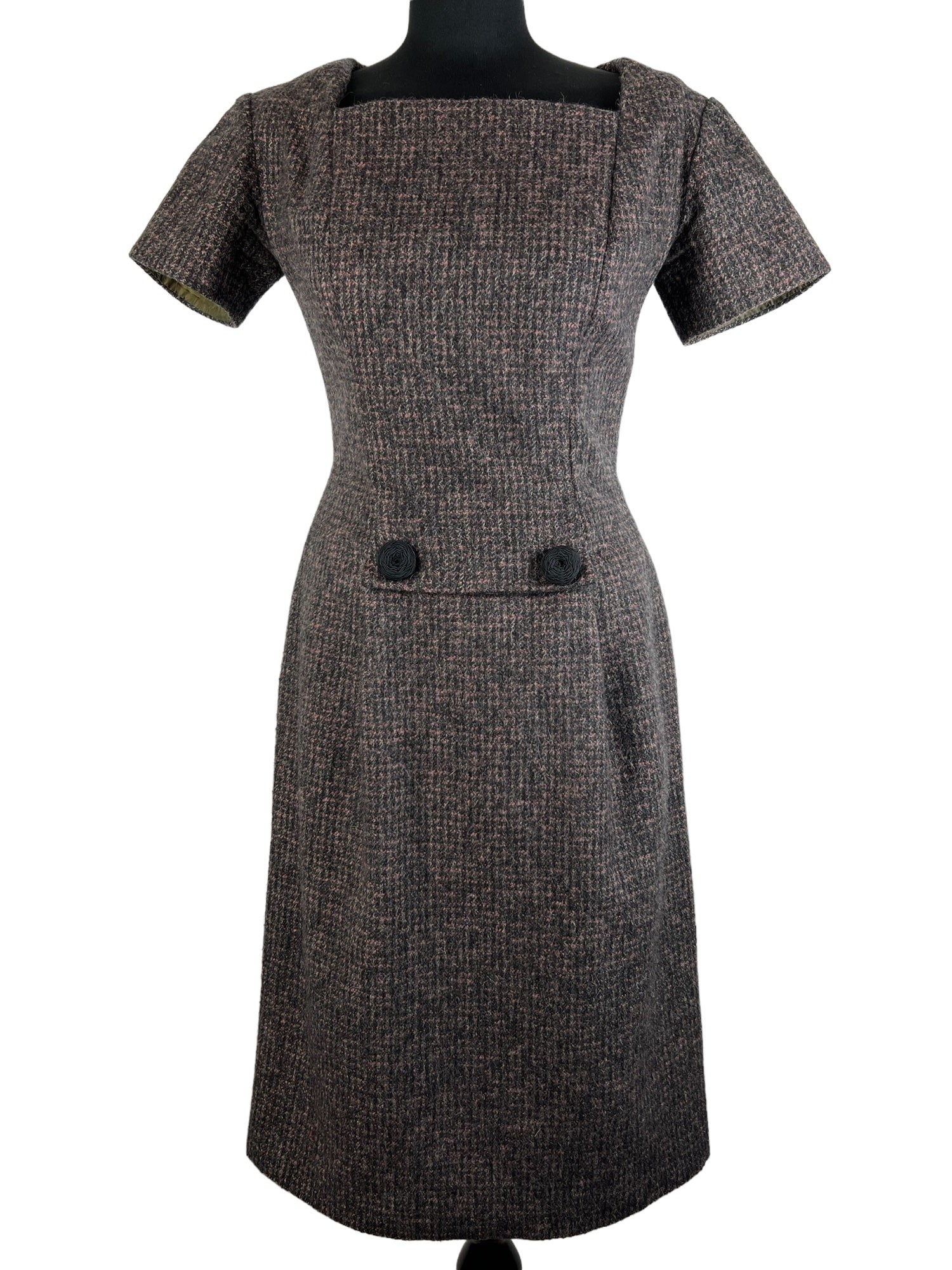 zero waste  wool  womens  vintage  UK  tweed  thrifted  thrift  Sutin Couture  sustainable  style  store  square neckline  slow fashion  shop  second hand  save the planet  reuse  retro  recycled  recycle  recycable  preloved  pink  patterned dress  patterned  online  ladies  grey  fitted  fashion  ethical  Eco friendly  Eco  dress  corsage detail  concious fashion  clothing  clothes  brown  Birmingham  back zip  autumnal  autumn dress  autumn  8  60s  1960s