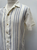 white  vintage  Urban Village Vintage  urban village  summer  stripey  Stripes  striped  stripe  Shirt  S  Mens Shirts  mens  cuban  collar  button down  blue stripes  blue  bhs  70s  1970s