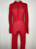 womens  vintage  Urban Village Vintage  Rounded collar  red  onsie  jumpsuit  flares  flared trousers  flared leg  flared  crochet  collared  button front  bell sleeve  all in one  70s  1970s  10