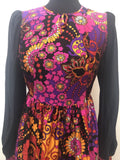 womens  vintage  Urban Village Vintage  patterned  multi  maxi dress  long sleeves  long dress  floral print  floral dress  floral  dress  by Caprice  balloon sleeves  70s  1970s  10