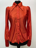 womens  vintage  Urban Village Vintage  urban village  silk  Shirt  orange  dagger collar  collar  button up  button  blouse  big collar  70s  1970s  12
