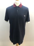 vintage  Urban Village Vintage  urban village  top  tipped  short sleeved  short sleeve  retro  polo top  polo  navy  MOD  mens  L  Fred Perry  fred  collared  collar  button  burgundy collar