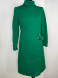 Vintage 1960s Roll Neck Long Sleeve Mod Dress in Green by David Gibson - Size UK 12