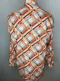 vintage  Urban Village Vintage  urban village  Shirt  red  printed shirt  printed  print  pointed collar  orange  MOD  Mens Shirts  mens  long sleeves  Long sleeved top  long sleeve  large  L  dagger collar  button  70s  1970s