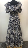 womens  white  vintage  Urban Village Vintage  urban village  summer dress  stripe  ruffle  patterned  off shoulder  maxi dress  hippie  folk  floral dress  floral  dress  boho  bohemian  blue  balloon sleeves  70s  70  1970s  12
