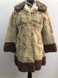 1970s Coney Fur Jacket in Cream and Brown - Size UK 10