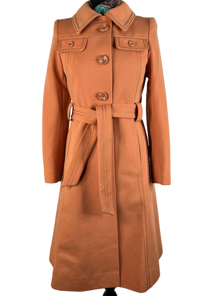 【60s】Euro Vintage Cotton Belted Coat 46 Vintage 1960's Classic Beige Cotton Blend Trench Coat Belted