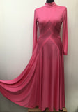womens  vintage  Urban Village Vintage  urban village  shine  retro  pink  MOD  maxi dress  maxi  made in england  long sleeves  long sleeved  long sleeve  high neck  Frank Usher  evening dress  evening  dress  disco  crew neck  70s  10