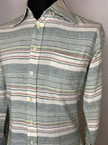 vintage  urban village  striped  stripe  slim fit  Shirt  printed shirt  printed  print  pointed collar  MOD  Mens Shirts  mens  m  long sleeves  Long sleeved top  long sleeve  green  fitted  dagger collar  button  brown  70s  1970s