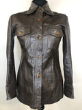 1970s Fitted Leather Shirt Jacket - Size UK 8
