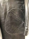Womens Vintage 1970s Black Leather Jacket Suede Centre Swear & Wells Size 12 long length 70s circular pockets collared design button front - Urban Village Vintage