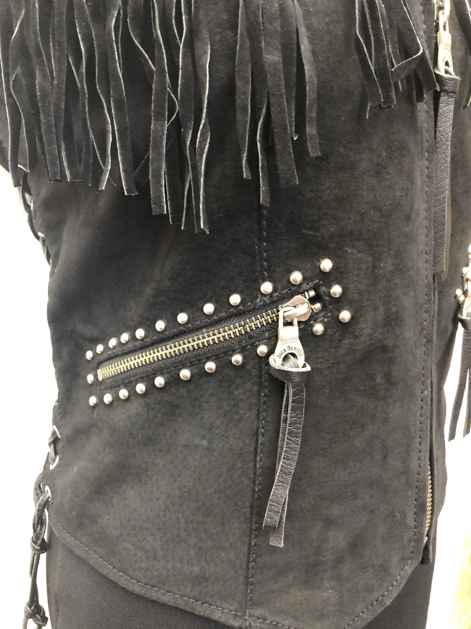 YKK Zip  waistcoat  top  tee  t-shirt  suede fringing  suede  stud detail  womens  Logo design  logo  leather  Jack Daniels  Black