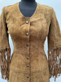 womens  vintage  Urban Village Vintage  urban village  summer dress  Suede Jacket  suede fringing  Suede  stitch detailing  retro  press stud fastening  MOD  mini dress  midi dress  midi  light brown  leather stitch  Leather Fringing  Leather  Jacket  fringing  fringed  fringe  dress  brown stitch  brown leather  brown  70s  60s  6  1970s  1960s