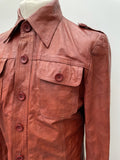 vintage  Urban Village Vintage  urban village  safari style  Safari jacket  safari  retro  mens  M  long sleeve  light brown  Jacket  dress  collar  button down  burton  brown leather  brown  big collar  70s style  70s  1970s