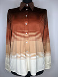 womens  vintage  top  striped shirt  striped  multi  dagger collar  cream  brown  blouse  70s  1970s  16