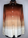 Vintage 1970s Dagger Collar Striped Blouse in Brown - Size UK 16