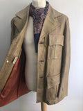 vintage  Urban Village Vintage  urban village  safari style  Safari jacket  safari  retro  pockets  mens  long sleeves  long sleeve  leather stitch  Leather Jacket  Leather Coat  Leather  L  Jacket  decorative buttons  collar  coat  button  brown leather  brown  big collar  70s  70  1970s