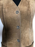 zip front  womens  vintage  Urban Village Vintage  urban village  suede  stitch detailing  stitch detail  press stud fastening  press stud  long waistcoat  button front  brown  60s  1960s