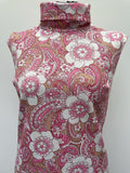 zip  womens  waist belt  vintage  Urban Village Vintage  urban village  sleeveless  roll neck  pink  Paisley Print  paisley inspired  paisley  MOD  midi dress  midi  high neck  Berketex  back zip  60s  1960s  14