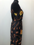 womens  vintage  Urban Village Vintage  summer  Si Bon  orange  medieval  maxi dress  maxi  floral dress  dress  double straps  black  70s  1970s  10