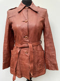 Vintage 1970s Belted Leather Jacket - Size UK 6-8