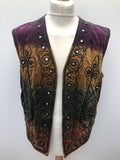 Vintage Ethnic Embroidered Velvet Waistcoat - Size L