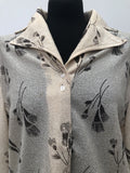 womens  vintage  top  metallic  lurex  floral print  cream  collar  Blue  blouse  70s