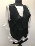 Vintage Suede Patchwork Crochet Waistcoat in Black - Size 14
