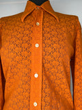 womens shirt  womens  vintage  Urban Village Vintage  urban village  Orange  long sleeve  floral shirt  collar  button  brown  blouse  beagle collar  60s  1960s  1