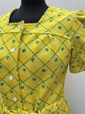 Yellow  womens  vintage  Urban Village Vintage  summer dress  summer  polyester  mini dress  evening blouse  dress  button down  blouse  Belted waist  belted dress  60s  1960s  14