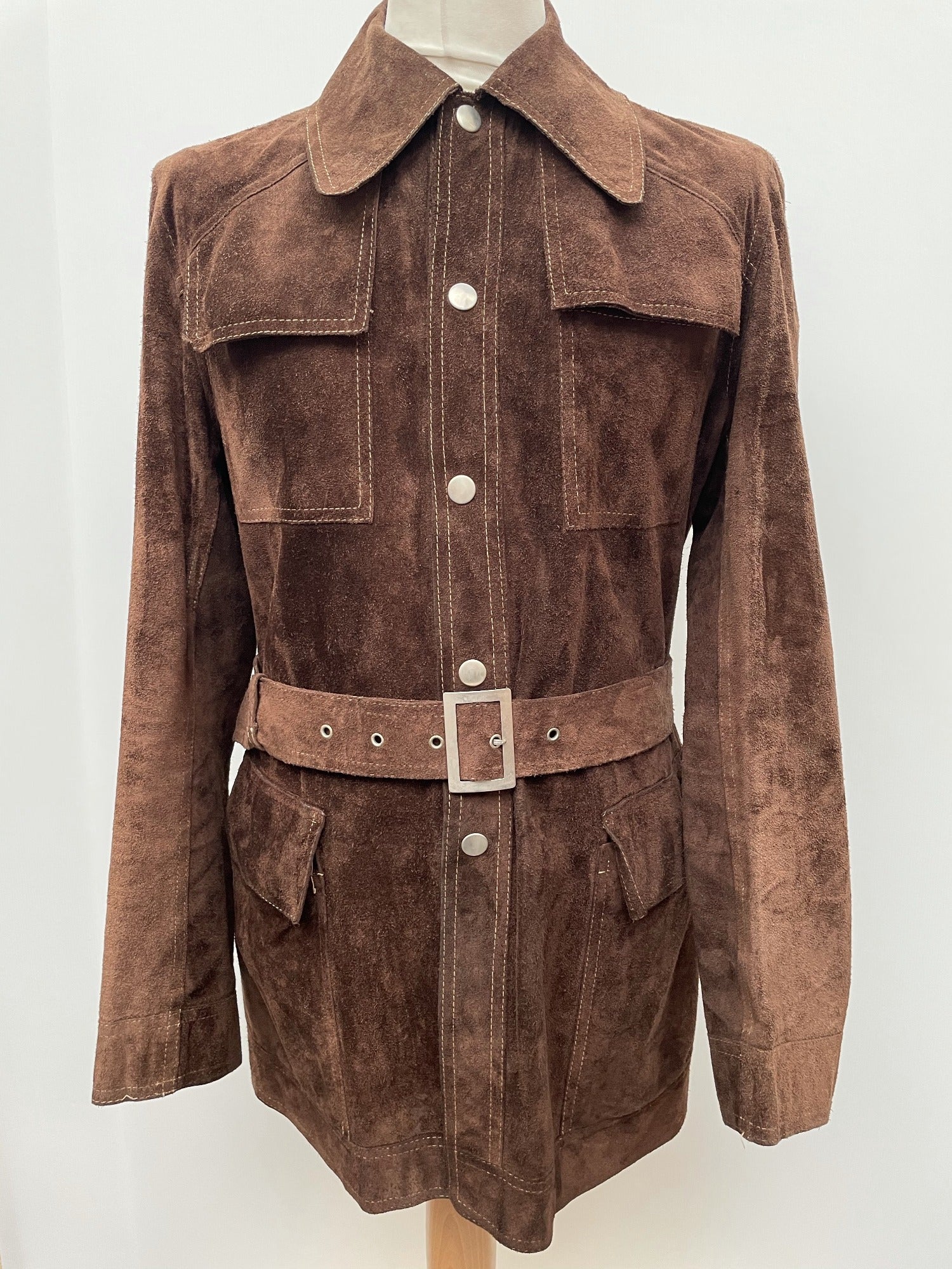 1970s Reversible Suede Leather Belted Safari Jacket Size M