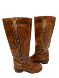 Vintage 1970s Knee Length Braided Western Boho Leather Boots in Tan - Size UK 5